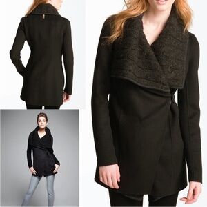 Mackage Black Wool & Alpaca Blend Cable Knit Sweater Layered Coat